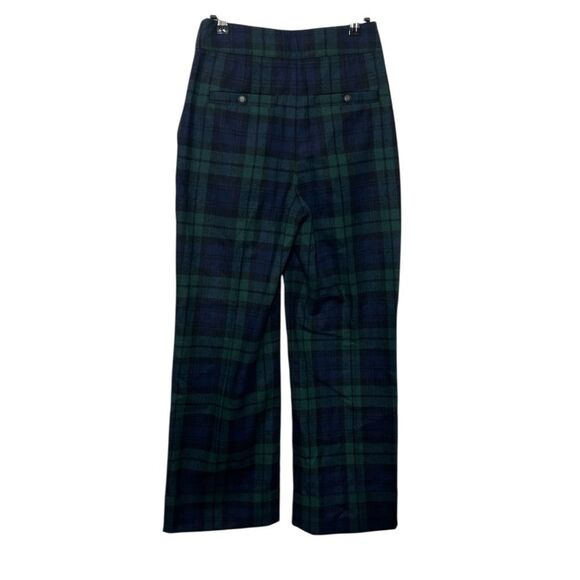 Sezane Martin Plaid Wool Blend Trousers Green Navy Wide Leg Size 4 Preppy - Picture 3 of 13